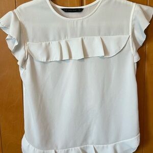 Zara White Ruffle Blouse